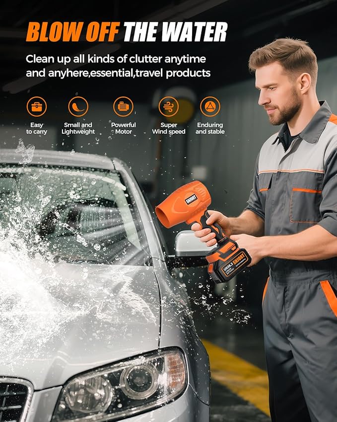 Leaf Blower Cordless with Battery and Charger, 980,000 RPM, Extended Nozzle, Blower for Patio Cleaning,Blowing Leaves and Dust，Birthday Gifts for Men Dad Husband (Persian Orange)