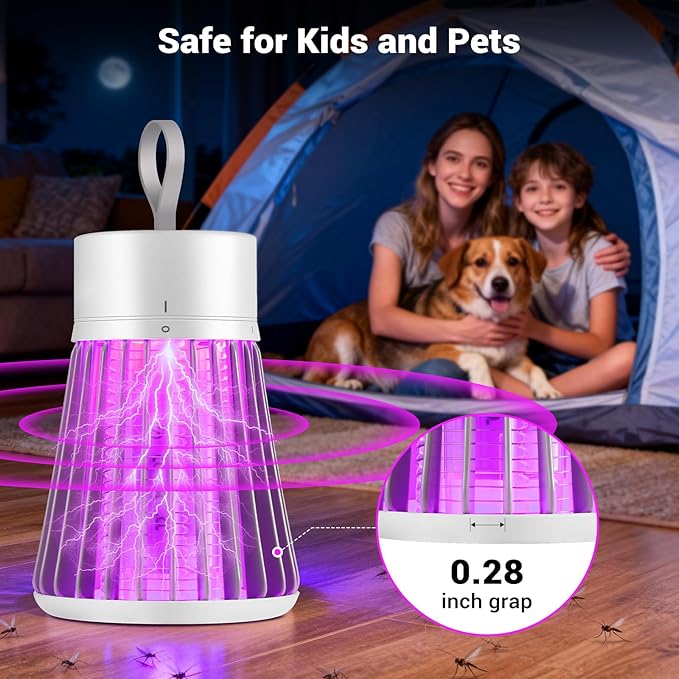 Bug Zapper Indoor, Portable Mosquito Zappers Killer, USB Power & Rechargeable Electric Fly Swatter Zapper, Mosquito Repellent Outdoor Patio, Flying Trap for Home Camping, Lightweight, Satety Gird
