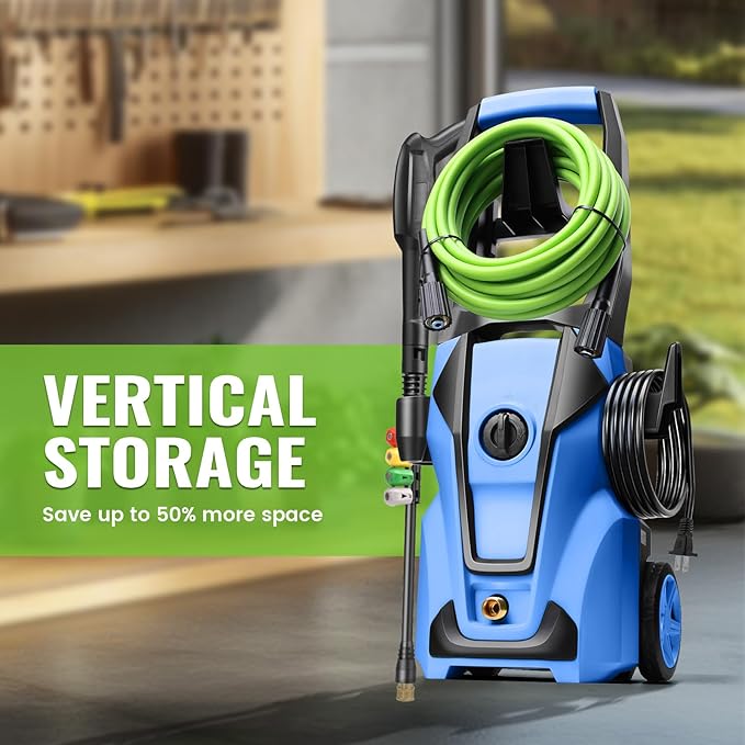 Imdot Electric Pressure Washer 5000 PSI 3.8GPM Power Washer with 33FT Hose and 4 Nozzles for Cars/Fences/Driveways/Home/Patios Cleaning, Blue