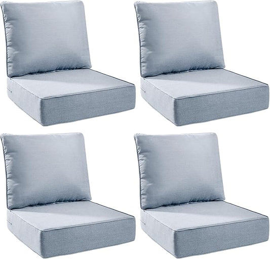6" Thick Outdoor Cushions 24x24x6, 4-Set Deep Seat Patio Cushions with Removable Cover, Waterproof & Fade Resistant Replacement for Wicker Chair, Loveseat, Sofa - Baby Blue