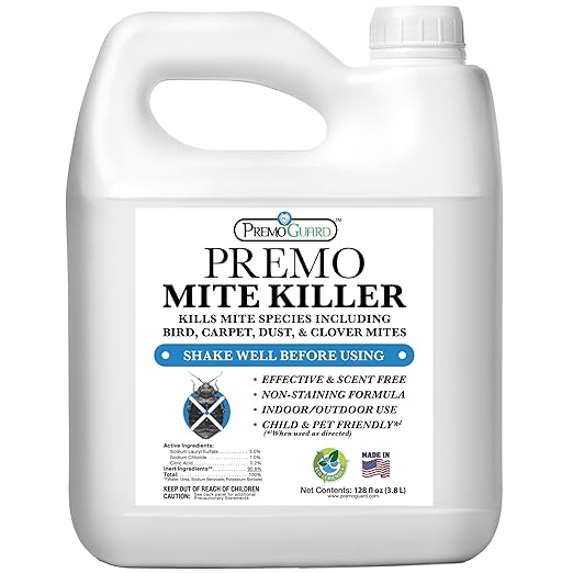 Premo Guard Natural Mite Spray – Large 128 oz Bottle – Plant Based Treatment for Dust, Spider, Carpet, Bird, Rat Mites – Safe for Families, Pet, Home, Bedding & Furniture When Used As Directed