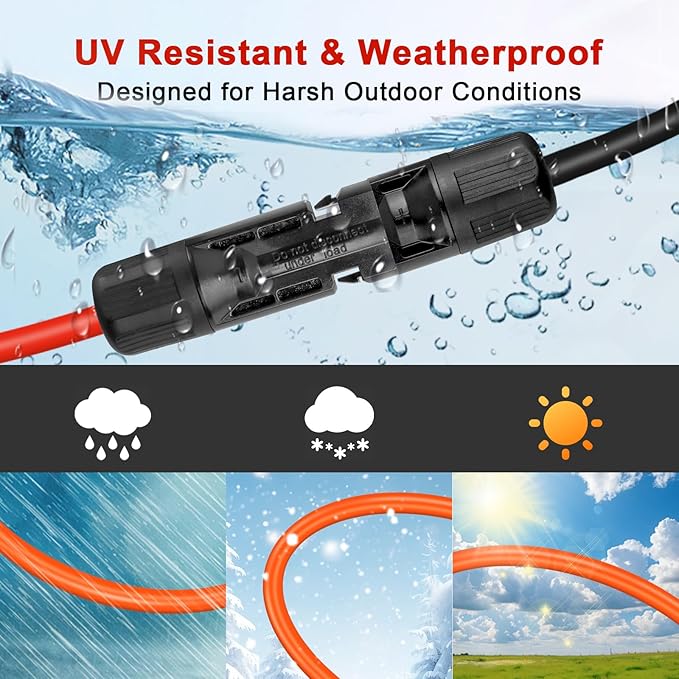 XRDS -RF Solar Extension Cable 25FT, 14AWG Tinned Copper with Solar Panel Connectors, 10AWG Red & Black Branch Wires, Heavy Duty Outdoor Power Cord for RV, Inverter, Generator, Off-Grid System