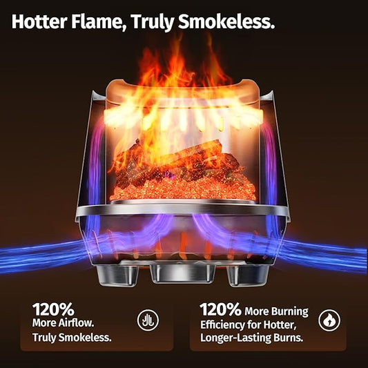 EAST OAK Fuoco Smokeless Tabletop Fire Pit | 3-in-1 Ash Pan | Portable Wood & Pellet Firepit | Stainless Steel | 120% More Efficient Burn | Backyard, Patio & Camping | Easy Ignition & Compact Design