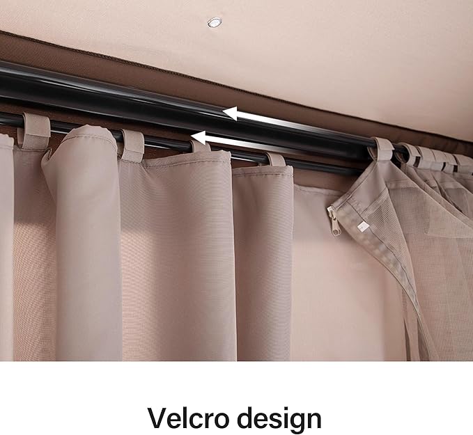 LAUSAINT HOME Gazebo Privacy Curtain 8'x8' with Zipper and 4-Panels Side Wall Universal Replacement for Backyard, Garden, Lawn, Khaki