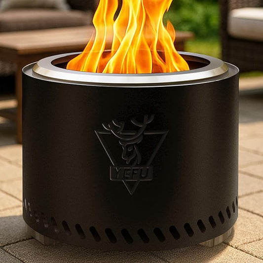 YEFU Fire Pit with Removable Ash-Pan: Smokeless Firepit 304 Stainless Steel Material - Outdoor Fire Pit Black 19 inch - Smokeless Firepit for Outside Outdoor Patio Camping Backyard