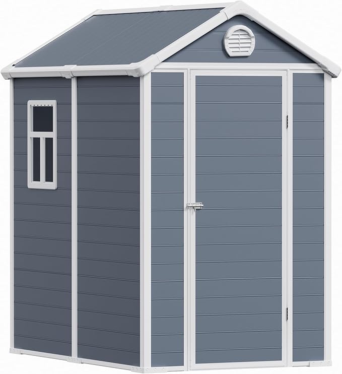 6x4.5 Resin Outdoor Storage Shed with Enhanced Roof Runoff & Floor, Secure Hidden Screws Design, Durable Build for Deck, Pool Supplies, and Versatile Storage, Dark Grey