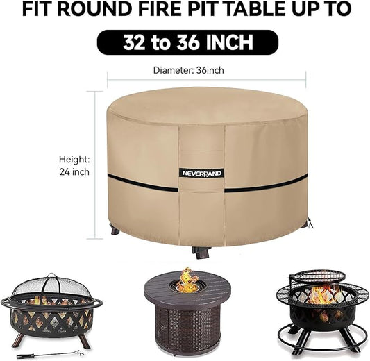 NEVERLAND Fire Pit Cover 36 inch Round - 2025 Upgrade Waterproof Outdoor Firepit Covers for 32-36 Inches 600D Oxford Heavy Duty Patio Gas Fire Pit Covers with 4 Buckle Straps and 2 Air Vents