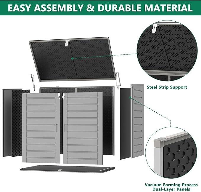 Uhomepro 4.6 Ft. X 4.1 Ft Outdoor Horizontal Storage Shed, Resin Storage Shed with Double Lockable Doors, Ideal for Garbage Can Storage and Garden Tools
