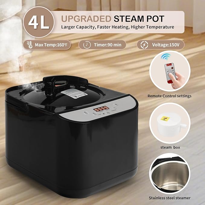 New UpgradeRed Light Sauna Box for Relaxation,Detoxification,Portable Steam Sauna for Home with XL Steamer,16 Levels, 75”x 40”x40”，Double Doors，Larger Folding Chair, Gym-Black， (Black)