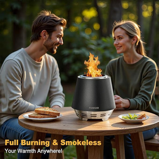 FANHAO Smokeless Tabletop Fire Pit with Stand, Stainless Steel Firepit for Camping, Outdoor & Patio, Wood Burning or Pellet Fueled Portable Bonfire with Carrying Bag | 120% More Efficient Burn