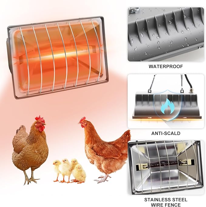 Chicken Coop Heater Lamp 250W Winter Hanging Heat Lamp for Chickens Incubators Temperature Adjustable Chicken Brooder Heating Lamp Chicken Heaters for Dog Kennel Poultry House