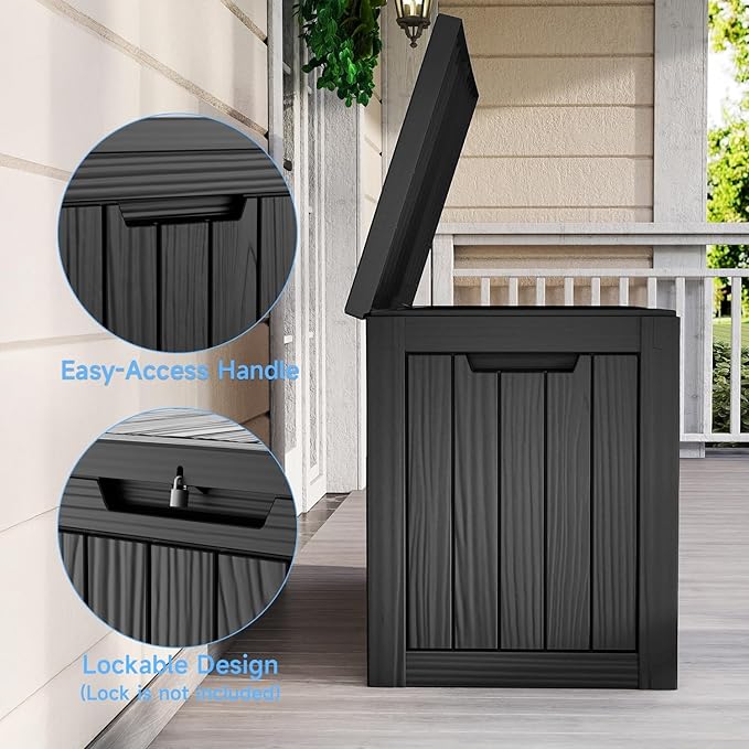 45 Gallon Outdoor Storage Box Waterproof,Outside Delivery Package Deck Box with Lockable Lid,Poolside Storage Bin for Garden Tools,Patio Cushion,Black
