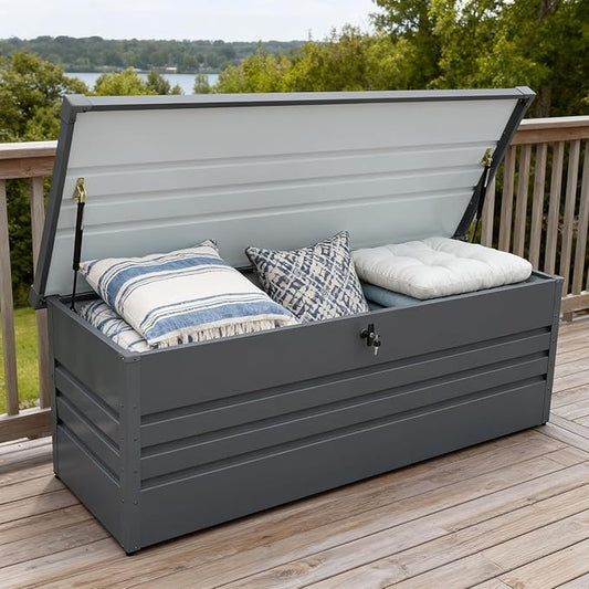 260 Gallon Waterproof Outdoor Storage Box, Extra Large Outside Metal Deck Storage Box for Patio Cushions, Garden Tools, Pool Supplies