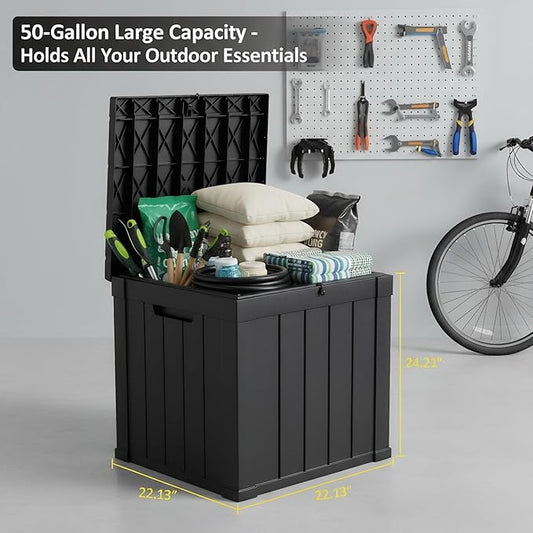 Extra Large 50 Gallon Storage Chest: Lockable Waterproof Deck Box for Home Indoor Outdoor Organization, Easily Stores Holiday Decorations, Toys, Patio Cushions & Pool Equipment