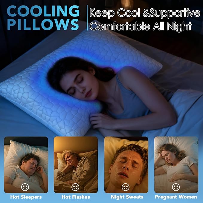 Cooling Adjustable Pillow for Hot Sleeper, Custom Loft Support with Breathable Shredded Memory Foam CertiPUR-US Certified Standard Size Bed Pillow for Side, Back, Stomach Sleeper Gift for Better Sleep
