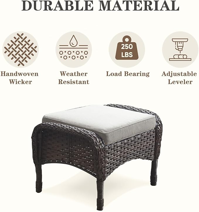 Belord Wicker Outdoor Furniture Set - 7 Piece Patio Conversation Sets with Comfort Swivel Rocker Glider Patio Chairs Set of 2 and Rattan Sofa, Tempered Glass Coffee Table and Side Table,Brown/Gray
