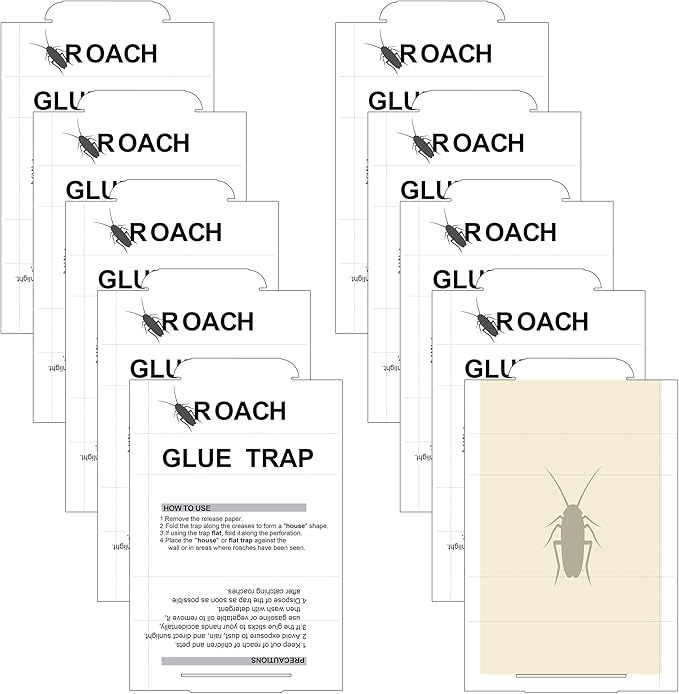 Qualirey 10 Pack Roach Traps Sticky Indoor, Crawling Insect Glue Trap for Spider, Cricket, Ant & Cockroach, Pest Control Sticky Traps for House & Garage - 8.3 x 5.3 Inch