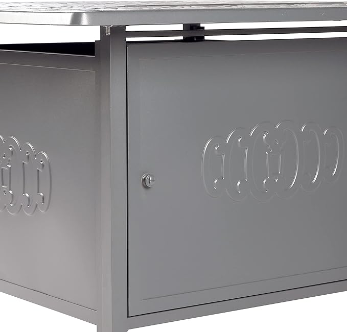 Square 42 in. x 42 in. Aluminum Propane Fire Pit Table with Glass Beads, Two Covers, Lid, 57,000 BTUs in White Finish