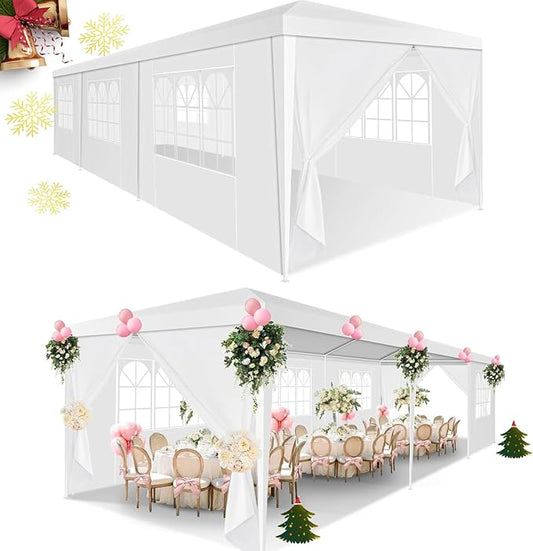 HOTEEL 10x30 Party Tent Outdoor Canopy Tent with Removable Sidewalls, White Tents for Parties Waterproof for Carpas Gazebo Shelter Patio Wedding Events BBQ