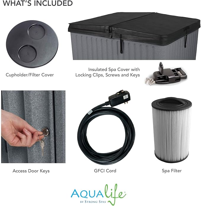 Aqualife Current Hot Tub, 4-Adult Capasity, Plug and Play Spa with Stainless Steel Heater and Free Clip on Cover for Protection