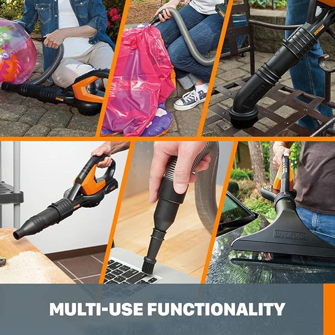 WORX Cordless Leaf Blower, Electric Blowers for Lawn Care with 120 MPH & 2.7 LBS, Long Nozzle Design for Narrow Spaces with Cleaning Attachments, Battery & Charger Not Included, WG545.9