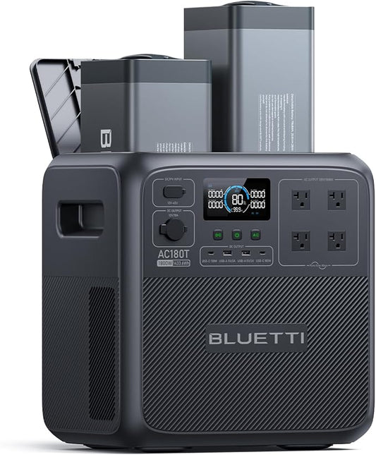 BLUETTI Solar Generator Pioneer MD (AC180T), 1432Wh LiFePO4 Battery Backup w/ 4 1800W (3600W Surge) AC Outlets, 0-80% in 45 Min., Hot Swappable for Camping, Outdoor Adventures, Emergency