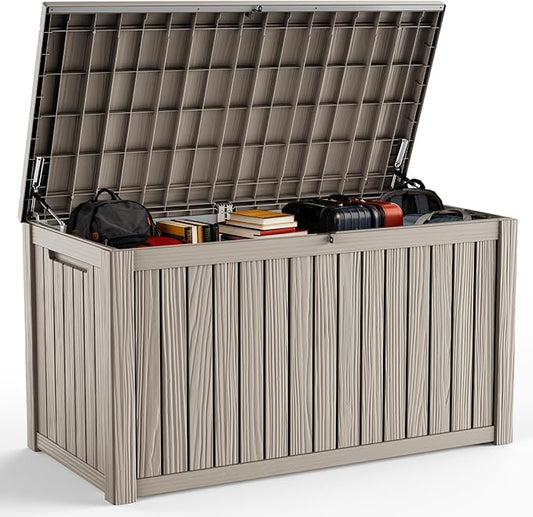 DRATO 200 Gallon Deck Box, Waterproof Resin Large Outdoor Storgae Box for Patio Furniture, Patio Cushions, Gardening Tools, Pool Supplies, Lockable