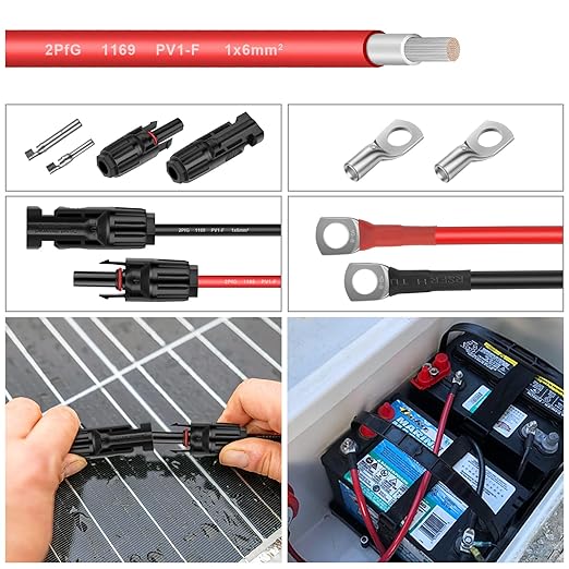 Solar Panel Wire - 200FT Red Tinned Copper Wire, 10AWG (6mm²) PV Wire Solar Extension Cable for Outdoor Automotive RV Boat Marine Solar Panel - Red (10AWG 200FT)