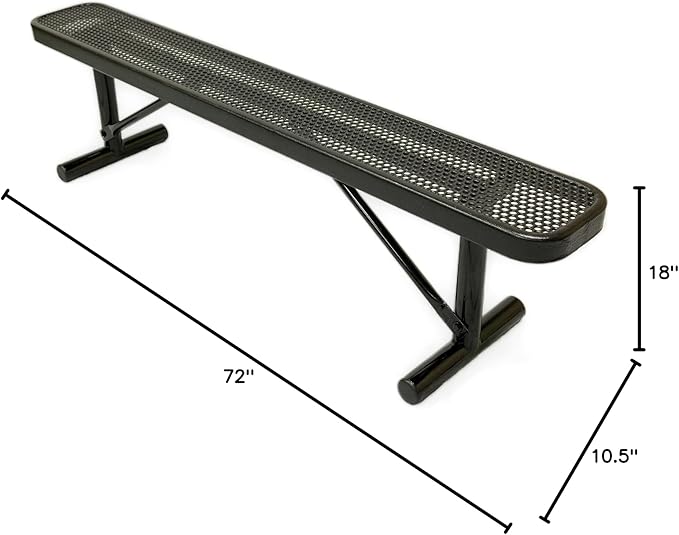 COATEDOUTDOORFURNITURE Heavy-Duty Portable Outdoor Bench Thermoplastic Coated, Punched Steel, Commercial-Grade Seating, Made in America (Portable Without Back, 6 Ft, Textured Black)