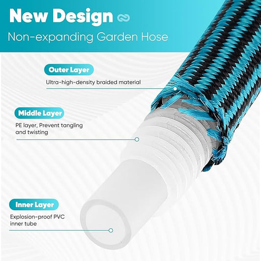 Garden Hose 50ft, Non-Expanding Water Hose Ultra Lightweight, Kink-Free, Sturdy, Flexible, Abrasion Resistant Hose for Yard, Lawn, Outdoor, Marine and Camper