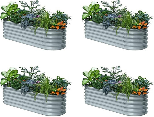 4-Pack Raised Garden Bed 6x2x1.5 ft, 17" Tall Galvanized Metal Planter Boxes Outdoor, Durable Steel Flower Bed for Herb Strawberry, Zn-Al-Mg Garden Boxes for Small Space - Brooklyn Grey