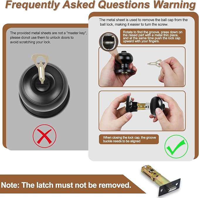 RAZCC Privacy Door Knobs, 8 Pack Matte Black Door Knobs with Lock, Bed and Bath Door Knob Interior Keyless Locksets, Round Door Handles Reversible for Left Right Handed Doors