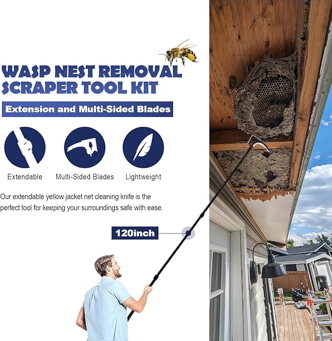 Wasps Nest Remove Tool Scraper Kit for Clean Hornets Yellow Jacket Bee Huge Nests Removal Trap