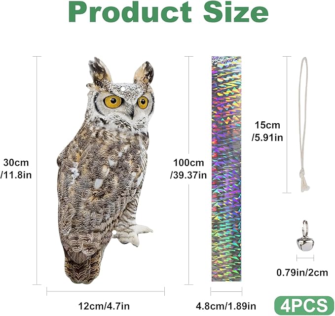 4PCS Reflective Owl Scarer Devices Plastic Owl Hanging Decoration Woodpecker Control Device with Reflective Tape for Garden Patio Pool