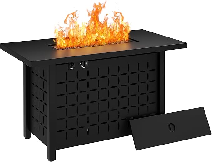 JAMFLY Propane Fire Pit Table, 43'' Gas Fire Pits Table for Outside, 2 in 1 Propane Fire Pit 50,000 BTU with Lava Rocks, Waterproof Cover and Lid