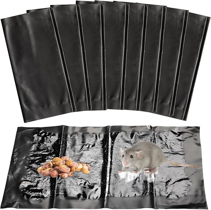 Qualirey 8 Pcs Large Sticky Mouse Glue Traps Black Sticky Rat Trap That Work for Rats Roaches Rodents Heavy Duty Pre Baited Mats Indoor Outdoor Catch Pest (11.8 x 11 Inch)