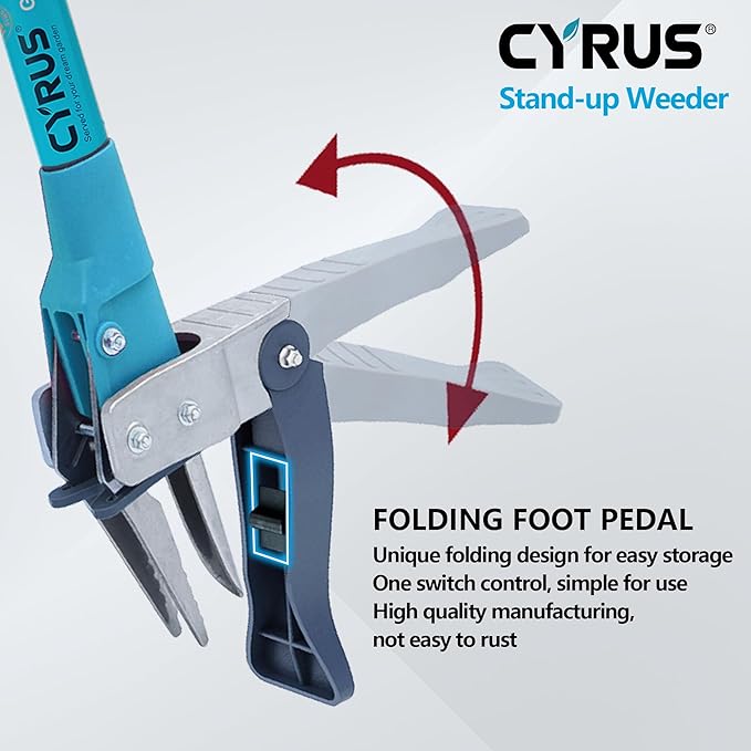 CYRUS Weed Puller Tool - 3-Claw 39‘’ Gardening Hand Tool with Ergonomic Aluminum Handle, High-Resilience Spring & Stainless Steel Teeth for Easy Weed Removal