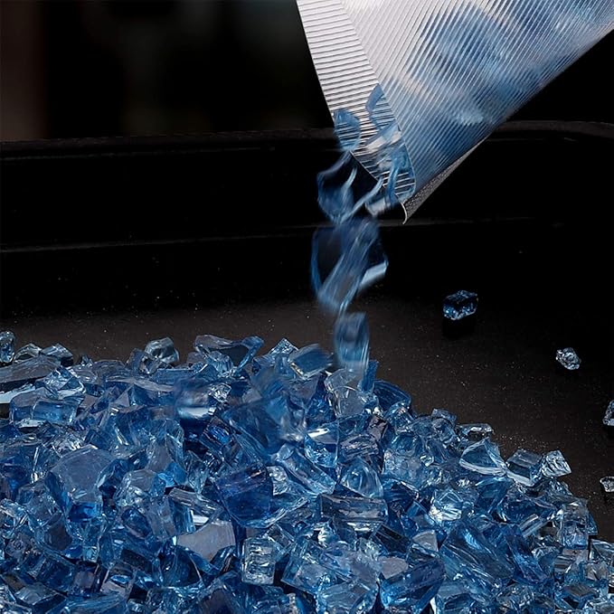 onlyfire 10 pounds Fire Glass for Propane Gas Fire Pit, 1/2-Inch High Luster Fireplace Glass Rocks for Fire Pit Table, Pacific Blue