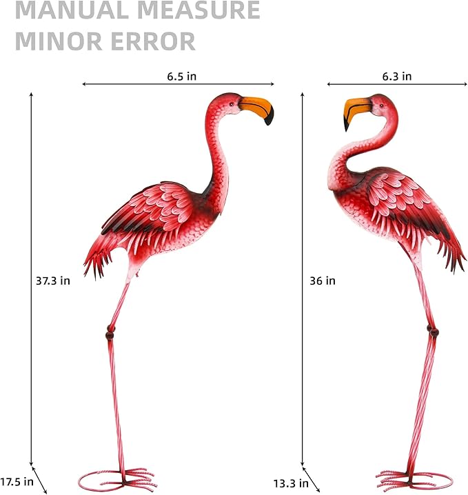 Ultym Extra-Large Metal Flamingo Yard Decor, Handmade 37.2" Flamingo Statues with Stable Ground Stakes, Backyard Decoration, Metal Garden Art
