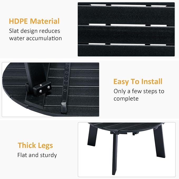 MINPINSER Outdoor Round Coffee Table, Adirondack Patio Coffee Table, Outdoor Large Side Table for Balcony Lawn (Black)