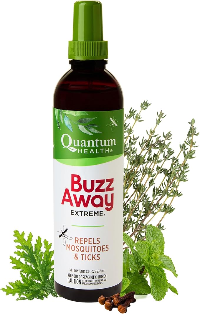 Quantum Health Buzz Away Extreme - DEET-free Insect Repellent, Essential Oil Bug Spray - Small Children and Up, Travel Friendly, 8 Fl Oz, multicolor (00073184)