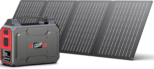 Solar Powered Generator 200W Peak/100W Rated, Portable Generator Power Station with Solar Panels 40W Included, 146Wh Solar Power Bank with AC Outlet 110V for Home Use Camping Outdoor Adventure