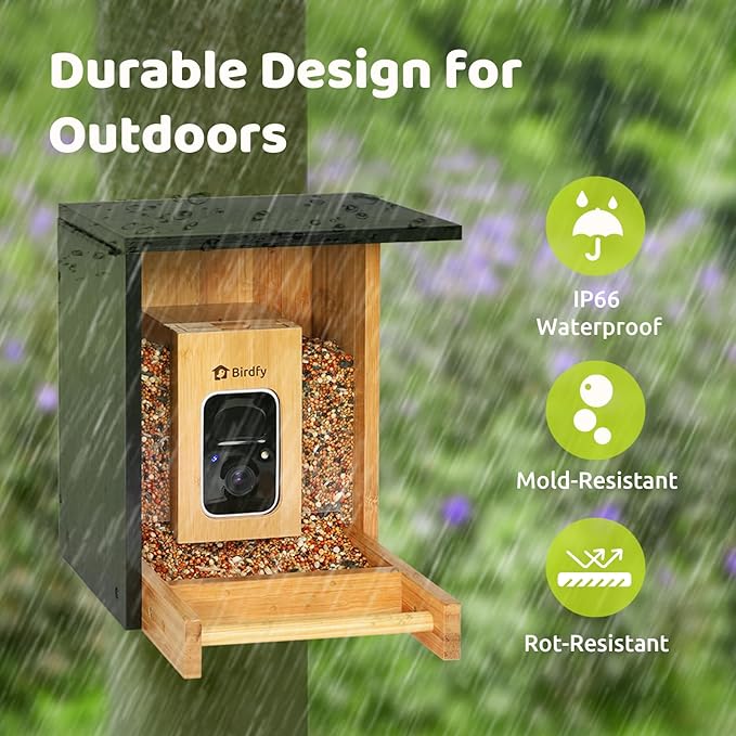Birdfy Smart Bird Feeder with Camera, High-End Bamboo, Solar Powered, 2K HD Live Stream, Auto Capture Birds & Notify in Time, AI Recognition, Ideal Present for Bird-Watching&Learning