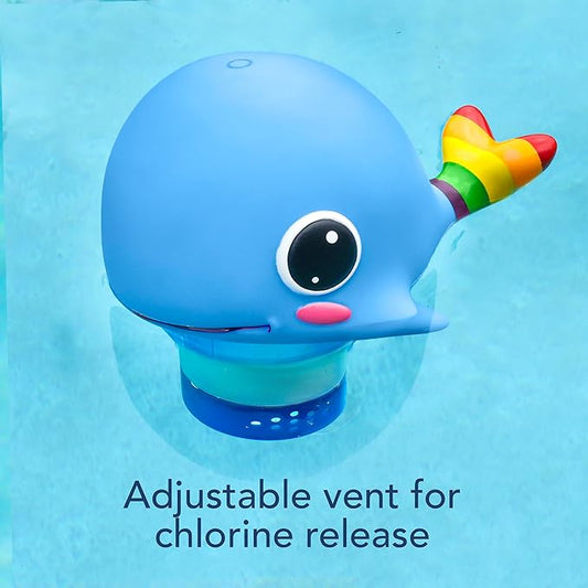 440 Pool Chlorine Floater Dispenser, Fits Up to 3 Pieces of 3-Inch Chlorine Tabs, Adjustable Flow, Control, Heavy-Duty Plastic - Suitable for Small & Large Pools - 8 Ounces | Cartoon Whale