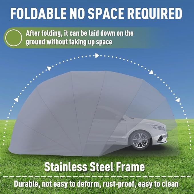 Folding Carport, Stainless Steel Carport, Foldable Retractable Garage, Heavy Duty Mobile Carport, Semi-Automatic Outdoor Shelter, All-Weather RV Cover, for Parking Lot, Yard