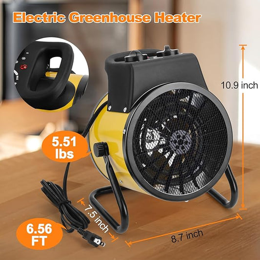 Greenhouse Heater with Digital Thermostat - 1500W Portable Outdoor Heaters for Green House, Fast Heating, Overheat Protection, Space Heaters for Greenhouse, Grow Tent Heater (Yellow)