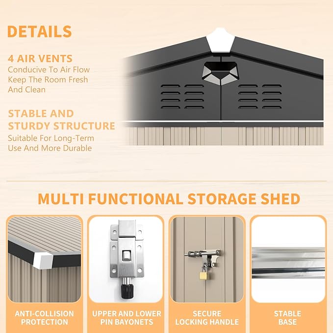 Outdoor Storage Shed 10x8 FT,Metal Tool Sheds,Waterproof Outside Storage Shed,Large Storage Building with Lockable Door