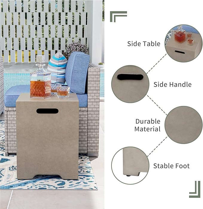 COSIEST 2-Piece Outdoor Propane Firepit Table Set w Tank Table, Certified, 42 inch Gray Fire Table (50,000 BTU) w 16 inches Tank Cover Side Table 20lb for Garden,Pool,Backyard