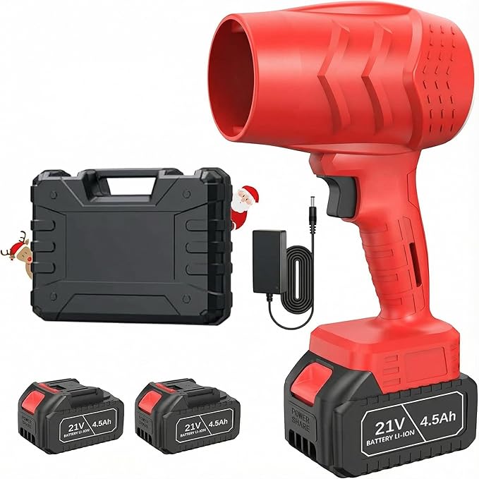 Leaf Blower Cordless with Battery and Charger,21V Electric Handheld Leaf Blower, 950000RPM Powerful Fan with Adjustable Speed, Lightweight Blower for Patio, Lawn, Blowing Leaves and Snow(Red)