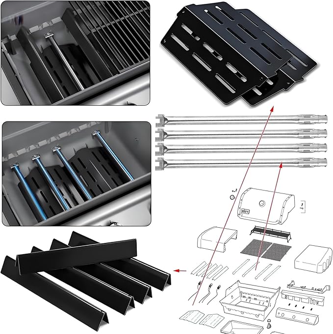 RESTTIME Replacement Parts Kit for Weber Genesis E-330 4-Burner Grill – Porcelain Enamel Flavorizer Bars & Heat Deflectors (62752/65505) – Compatible with 2011-2016 Genesis 300 Series
